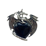 Antique Silver Alloy Winged Dragon Charm - Heart-Shaped Natural Gemstone Pendant for DIY Gothic Punk Jewelry Making & Anniversary Gift