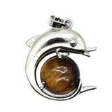 Ocean Serenity: Handcrafted Natural Stone Dolphin Pendant • Healing Crystal Marine Animal Totem • Silver Plated Jewelry Gift