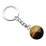 20mm Natural Crystal Sphere Keychain Round Gemstone Ball Key Ring Chakra Healing Stone Bag Pendant Friendship Gift