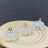Cute Gemstone Pumpkin Crystal Charm Pendant Pack Carved Mini Natural Stone Flower Beads with Iron Bail for DIY Necklaces Bracelets Earring Making