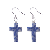 Purple Crystal Cross Dangle Earrings Hypoallergenic Silver Ear Hooks Handcrafted Genuine Amethyst Gemstone Crucifix Earrings Minimalist Jewelry