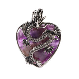 43×32mm Antique Silver Dragon Heart Pendant | Natural Gemstone Gothic Charm for DIY Jewelry