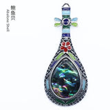 Ethnic Enamel Vase‑Shape Natural Gemstone Pendant, Retro Hollow Alloy Teardrop Cabochon Crystal Pendant, Colorful Enamel Chakra Reiki Healing DIY Necklace Jewelry Charm
