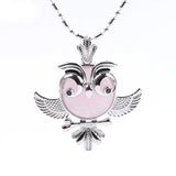 Vintage Silver Plated Owl Pendant Natural Round Gemstone Stone Wisdom Owl Charm Chakra Reiki Healing Crystal Pendant for Necklace DIY Jewelry