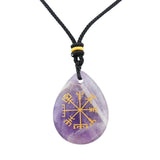 Norse Viking Compass Pendant | 33mm Natural Teardrop Crystal Necklace Vegvisir Protection Amulet