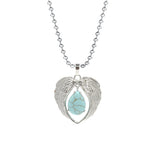 Vintage Silver Angel Wings Heart Necklace - Ready to Wear Teardrop Crystal Ball Chain Pendant for Women, Spiritual Gift