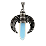 Vintage Ox Horn Crescent Moon Crystal Point Pendants for Jewelry Making - Antique Silver Inlaid Hexagonal Gemstone Bullet Charms, DIY Witchy Boho Necklace Accessories