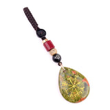Viking Compass Car Charm | Vegvisir Teardrop Crystal Keychain, Norse Protection Amulet