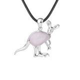 Silver Kangaroo Gemstone Pendant Necklace #SN1765  45cm Black Cord Animal Stone Jewelry for Women Men