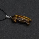 Hand Carved Natural Crystal Parrot Pendant Necklace, Multi Gemstone Bird Spirit Animal Reiki Healing Stone Amulet with Black Wax Cord Lucky Charm
