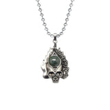 Gothic Flame Skull Pendant Necklace • Stainless Steel Ball Chain with Natural Gemstone Ball • Punk Hip Hop Skeleton Rocker Jewelry for Men Women