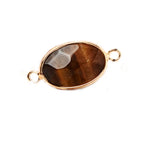 Oval Faceted Natural Gemstone Connector Charms Gold Plated Double Loop Pendant for Bracelet Necklace Jewelry Making DIY Craft