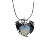 Vintage Silver Alloy Dragon Heart Crystal Necklace | Natural Gemstone Mythical Pterosaur Pendant with Chain for Weddings, Parties, Cosplay