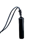 60mm Natural Crystal Cylinder Pendant Necklace, Adjustable Braided Cord Wand Amulet