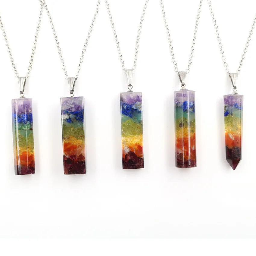 Crystal Chakra Gemstone Necklace hexagonal column resin crystal for Emotion Relief Balance Chakra Self Inner Healing