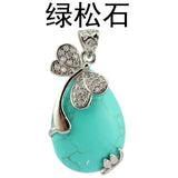 Rhinestone Inlaid Dragonfly Teardrop Natural Stone Pendant, Silver Plated Water Drop Crystal Charm for Women DIY Necklace Making