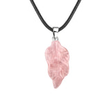 Unisex Natural Crystal Leaf Pendant Necklace Hand-Carved Gemstone Jewelry