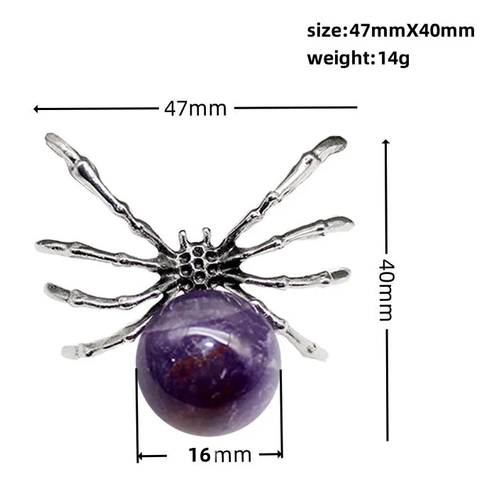 47×40mm Natural Crystal Ball Spider Pendant | Gothic Antique Silver Insect Charm for DIY Jewelry