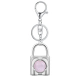 Natural Crystal Lock Keychain, Inlaid Round Gemstone Silver Keyring Charm for Bag & Key