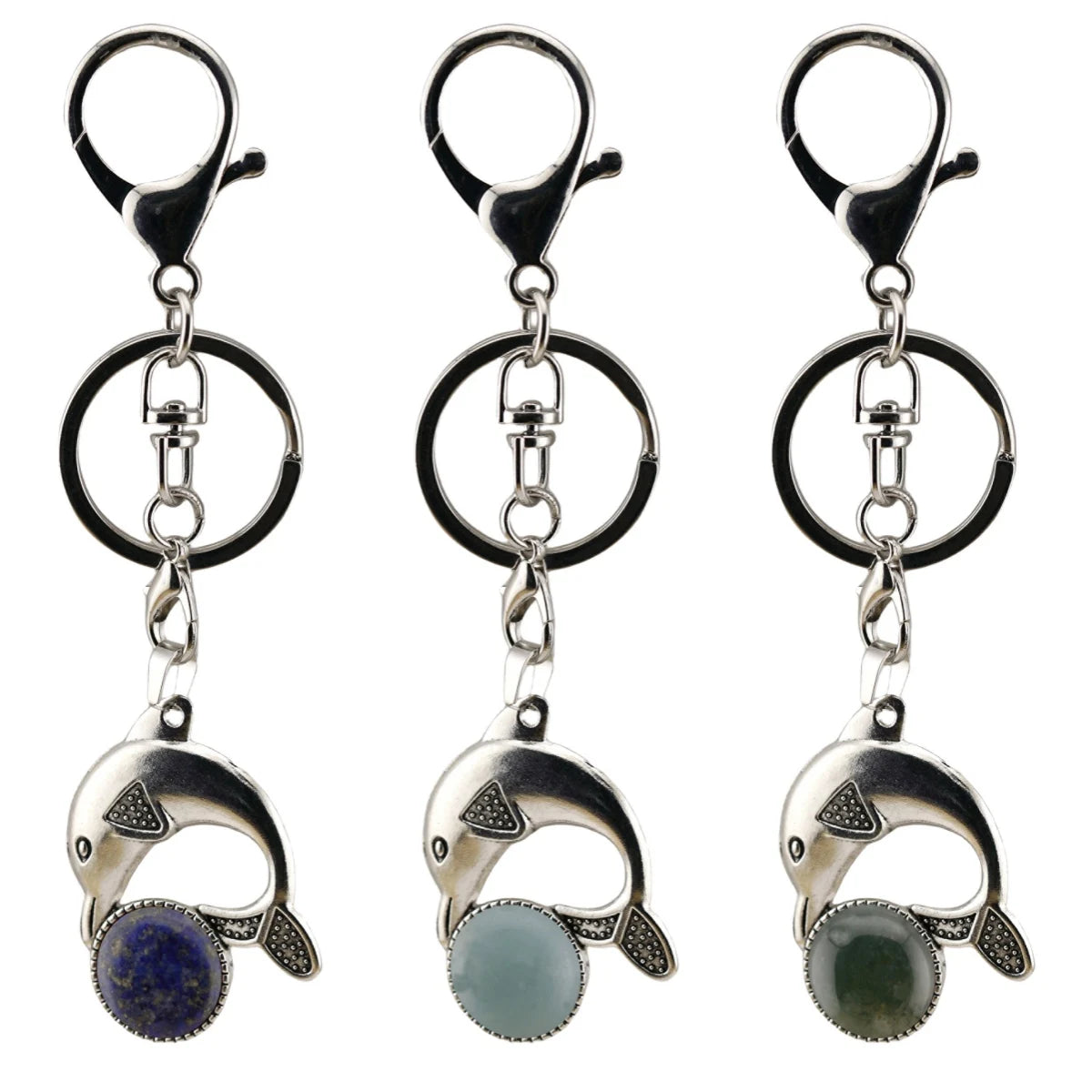 Bohemian Silver Marine Dolphin Key Ring • Cute Sea Animal Crystal Sphere Holder Clip • Heavy-Duty Swivel Lobster Clasp Christmas Gift