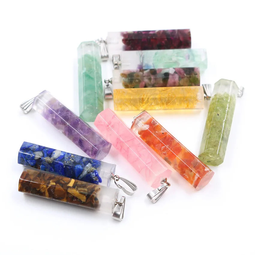 Crystal gravel pendant Amethyst Pendant Square column women's Fashion Pendant Hexagonal Natural Crystal Quartz Healing