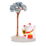 Maneki-neko Lucky Cat Crystal Tree | Feng Shui Fortune Ornament for Home Office Good Luck & Prosperity
