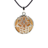 Hamsa Hand Hollow Pendant Necklace, Silver Plated Natural Crystal Inlay Black Wax Cord Protection Necklace for Women