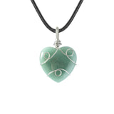 Handmade Wire Wrapped 30mm Heart Gemstone Pendant Necklace 45CM Black Cord #SN1751