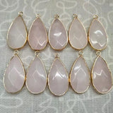 Natural Teardrop Faceted Crystal Pendant Gold Plated Wrapped Edge Gemstone Pendant 15x28mm Mixed Stone Rose Quartz Aventurine Black Obsidian Reiki Chakra Healing Stone Charm for DIY Necklace Jewelry Making Bulk