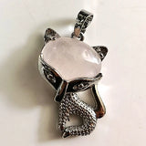 Natural Crystal Fox Pendant Necklace, Retro Turquoise & Multi-Gemstone Charm for Women & Girls