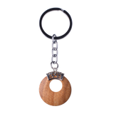 Natural Gemstone Donut Keychain Antique Silver Crown Bail Peace Circle Crystal Key Ring Reiki Healing Stone Key Chain Charm Bag Purse Hanging Ornament