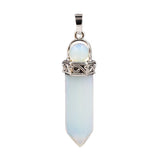 Natural Crystal Hexagonal Point Pendant, Chakra Stone Bead Top Double‑Stone Necklace Charm Reiki Healing Crystal Pendant for Jewelry Making