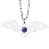 Vintage Stainless Steel Bat Pendant Gemstone Necklace - Gothic Punk Bat Wing Jewelry - Mystical Amulet Gift for Men & Women
