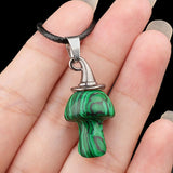 3cm Natural Crystal Mushroom Pendant Necklace | Silver-Plated Witch Hat Gemstone Charm with Black Cord