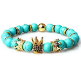 Luxury Crown Charm Bracelet - Natural White Stone Beaded Bracelet Gift for Men & Women