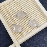 Natural Crystal Faceted Four Leaf Clover Charms, Silver Cap Four-Leaf Flower Gemstone Pendant for DIY Necklace Bracelet Earring Jewelry Making Supplies