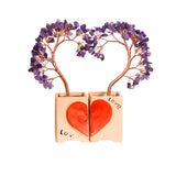 Handmade Heart-Shaped Double Citrine Crystal Tree | Love Theme Feng Shui Copper Wire Gemstone Decor with Ceramic Base for Couple Gifts