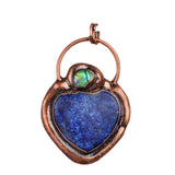 Vintage Copper Heart Crystal Necklace - Natural Gemstone Amethyst Rose Quartz Love Pendant with Abalone Shell Accent Witchy Jewelry