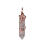Vintage Wire Wrapped Crystal Wand Pendant • Hexagonal Bullet Stone Charm with Metallic Beads • Boho Wiccan Healing Quartz Jewelry Supply