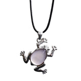 Natural Gemstone Frog Pendant Necklace Teardrop Inlaid Crystal Stone Silver‑Tone Metal Frog Charm 25x27mm Reiki Chakra Healing Stone Pendant With Wax Rope Cord for Women Jewelry Gift Bulk