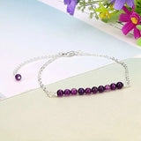 4mm Natural Agate Amethyst Beaded Chain Bracelet for Women - Delicate Minimalist Gemstone Bar Bracelet, Elegant Bridesmaid Wedding Gift Jewelry