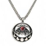 Vintage Moth Moon Phase Necklace - Gothic Stainless Steel Gemstone Amulet - Witchy Celestial Insect Jewelry for Women & Men