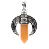 Vintage Ox Horn Crescent Moon Crystal Point Pendants for Jewelry Making - Antique Silver Inlaid Hexagonal Gemstone Bullet Charms, DIY Witchy Boho Necklace Accessories