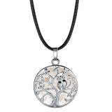 Owl Family Tree of Life Gemstone Necklace – 30mm Round Natural Stone Pendant with 18-Inch Leather Cord