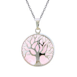 Round Tree of Life Natural Gemstone Pendant Necklace Multi Color Healing Crystal Silver Plated Charm Jewelry for Women Gift