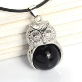 Owl Shape Natural Crystal Pendant Necklace Multi‑Color Healing Gemstone Charm Necklace Spiritual Energy Jewelry for Men Women Gift