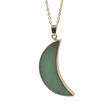 Bohemian Gold‑Trimmed Crescent Moon Gemstone Pendant, Natural Polished Crystal Moon Charm for Handmade Necklace, Multiple Stone Options Spiritual Healing Jewelry Supply