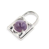 Natural Crystal Lock Pendant, Round Inlaid Chakra Gemstone Charm for DIY Necklace Jewelry Making