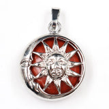 Platinum Gemstone Pendants key chain with Brass Findings Flat Round with Sun & Moon for Jewelry Making For Men and Women