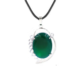 Natural Oval Crystal Stone Pendant Silver Leaf Wrapped Crystal Pendant Necklace Reiki Chakra Healing Crystal Jewelry for Women Multiple Gemstone Options